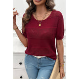 Color Block Knit Lace Trim Round Neck Loose Top - MVTFASHION.COM