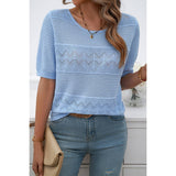 Color Block Knit Lace Trim Round Neck Loose Top - MVTFASHION.COM