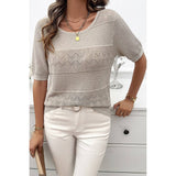 Color Block Knit Lace Trim Round Neck Loose Top - MVTFASHION.COM