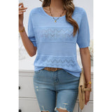 Color Block Knit Lace Trim Round Neck Loose Top - MVTFASHION.COM