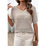 Color Block Knit Lace Trim Round Neck Loose Top - MVTFASHION.COM