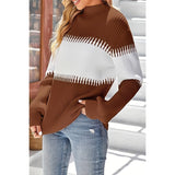 Color Block Knit Long Sleeves Loose Fit Sweater - MVTFASHION.COM