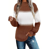 Color Block Knit Long Sleeves Loose Fit Sweater - MVTFASHION.COM