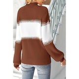 Color Block Knit Long Sleeves Loose Fit Sweater - MVTFASHION.COM