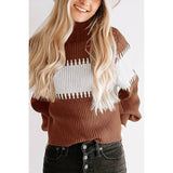 Color Block Knit Long Sleeves Loose Fit Sweater - MVTFASHION.COM