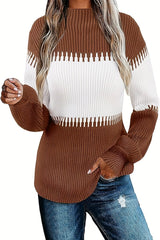 Color Block Loose Mockneck Sweater - MVTFASHION.COM