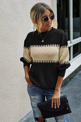 Color Block Loose Mockneck Sweater - MVTFASHION.COM