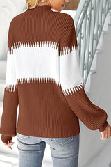 Color Block Loose Mockneck Sweater - MVTFASHION.COM