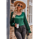 Color Block Ruffle Trim Crew Neck Knit Blouse - MVTFASHION.COM