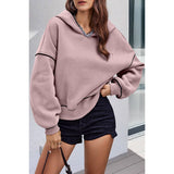 Color Block Solid Loose Fit Drop Shoulder Hoodie - MVTFASHION.COM