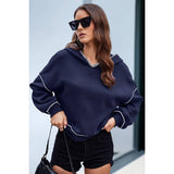 Color Block Solid Loose Fit Drop Shoulder Hoodie - MVTFASHION.COM