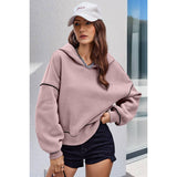 Color Block Solid Loose Fit Drop Shoulder Hoodie - MVTFASHION.COM