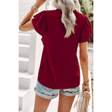 Color Block V Neck Lace Solid Ruffle Loose Fit Top - MVTFASHION.COM