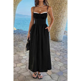 Contrast Color Lace Spaghetti Strap Long Dress - MVTFASHION.COM
