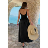 Contrast Color Lace Spaghetti Strap Long Dress - MVTFASHION.COM