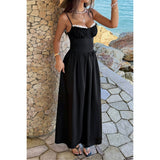Contrast Color Lace Spaghetti Strap Long Dress - MVTFASHION.COM
