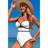 Contrast Trim Knot Front Cut One Piece Swimsuit - MVTFASHION.COM