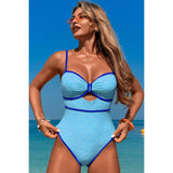 Contrast Trim Knot Front Cut One Piece Swimsuit - MVTFASHION.COM