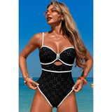 Contrast Trim Knot Front Cut One Piece Swimsuit - MVTFASHION.COM