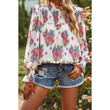 Cowl Neck Floral Chiffon Ruffle Blouse - MVTFASHION.COM