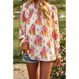 Cowl Neck Floral Chiffon Ruffle Blouse - MVTFASHION.COM