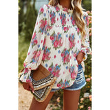 Cowl Neck Floral Chiffon Ruffle Blouse - MVTFASHION.COM