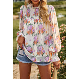 Cowl Neck Floral Chiffon Ruffle Blouse - MVTFASHION.COM