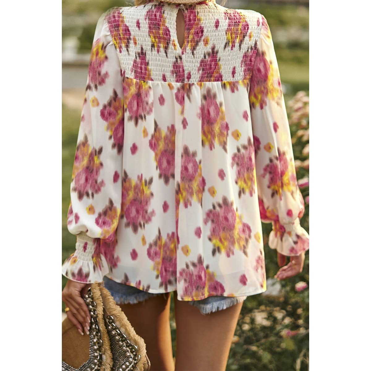 Cowl Neck Floral Chiffon Ruffle Blouse - MVTFASHION.COM