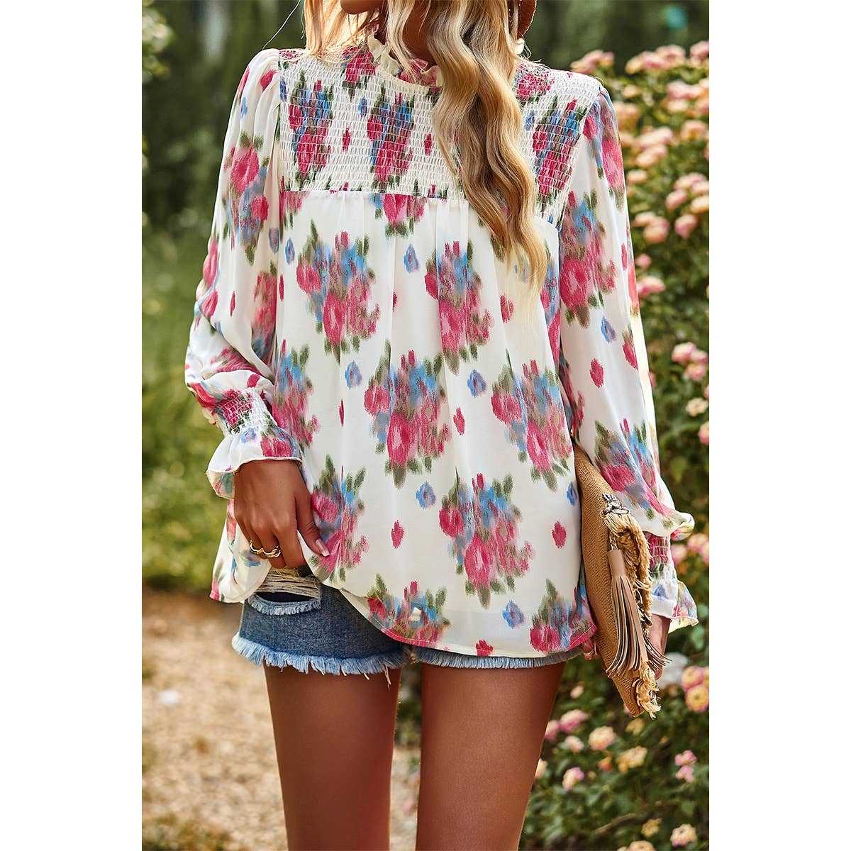 Cowl Neck Floral Chiffon Ruffle Blouse - MVTFASHION.COM