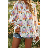 Cowl Neck Floral Chiffon Ruffle Blouse - MVTFASHION.COM