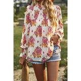 Cowl Neck Floral Chiffon Ruffle Blouse - MVTFASHION.COM