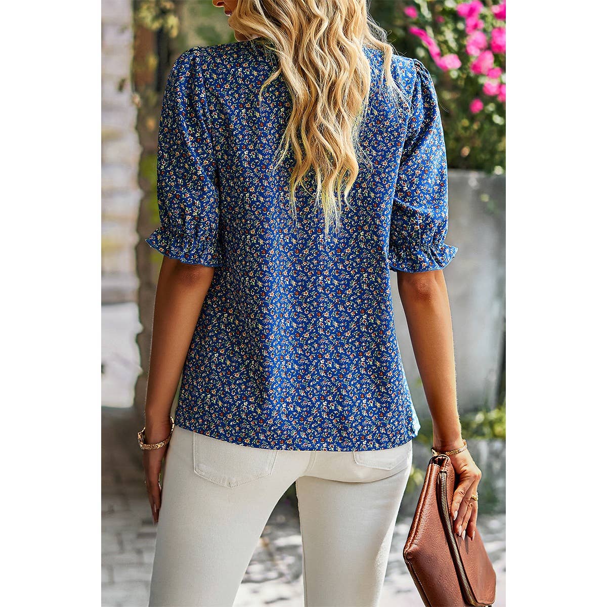 Crew Neck Floral Print Bohemian Top - MVTFASHION.COM