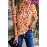 Crew Neck Floral Print Bohemian Top - MVTFASHION.COM