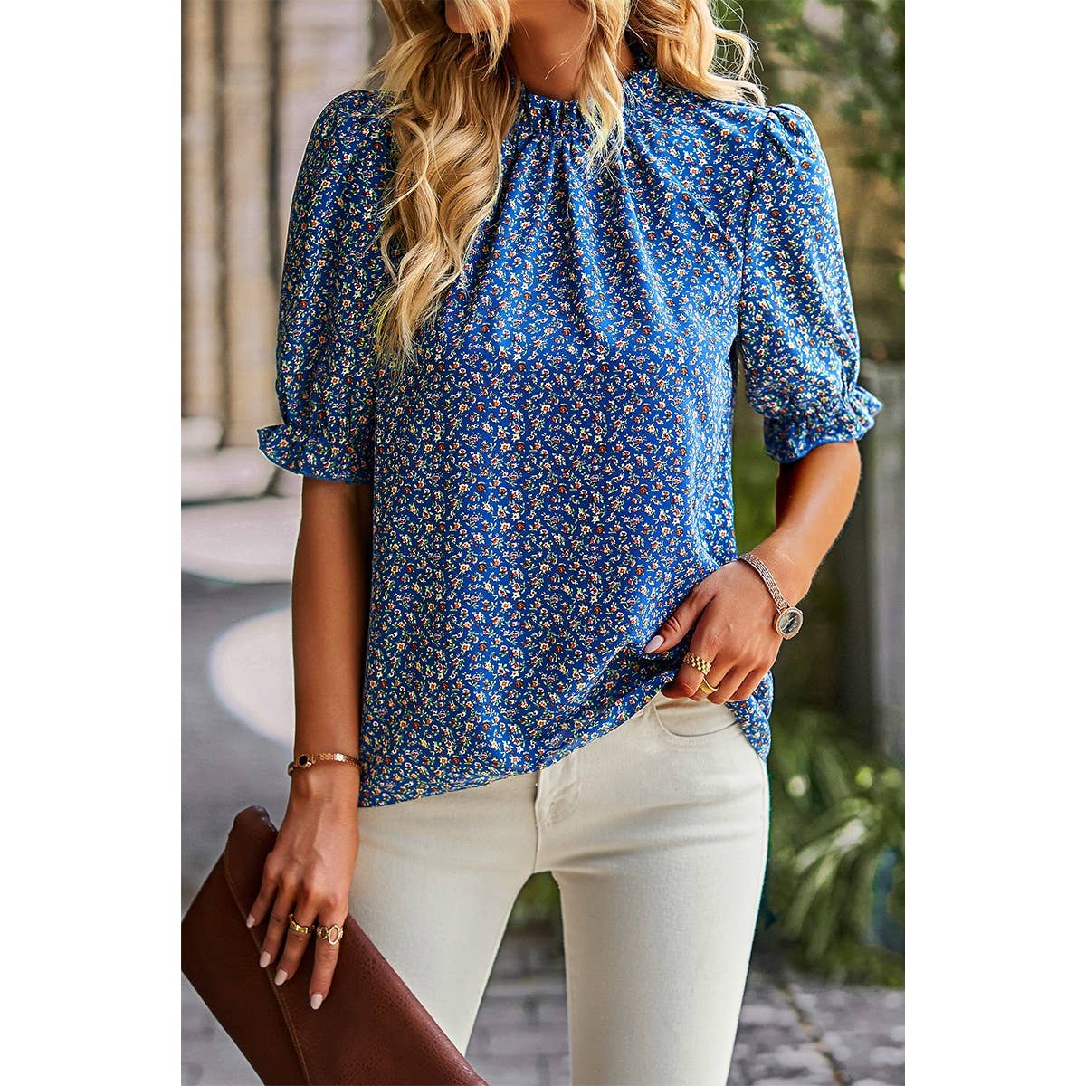 Crew Neck Floral Print Bohemian Top - MVTFASHION.COM