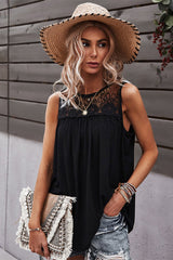 Crew Neck Lace Solid Loose Fit Top - MVTFASHION.COM