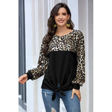 Crew Neck Leopard Solid Loose Top - MVTFASHION.COM