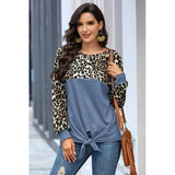 Crew Neck Leopard Solid Loose Top - MVTFASHION.COM