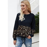 Crew Neck Solid Leopard Loose Top - Clearance - MVTFASHION.COM