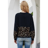 Crew Neck Solid Leopard Loose Top - Clearance - MVTFASHION.COM