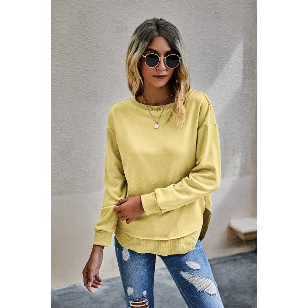 Crew Neck Solid Long Sleeve Sweatshirt - MVTFASHION.COM