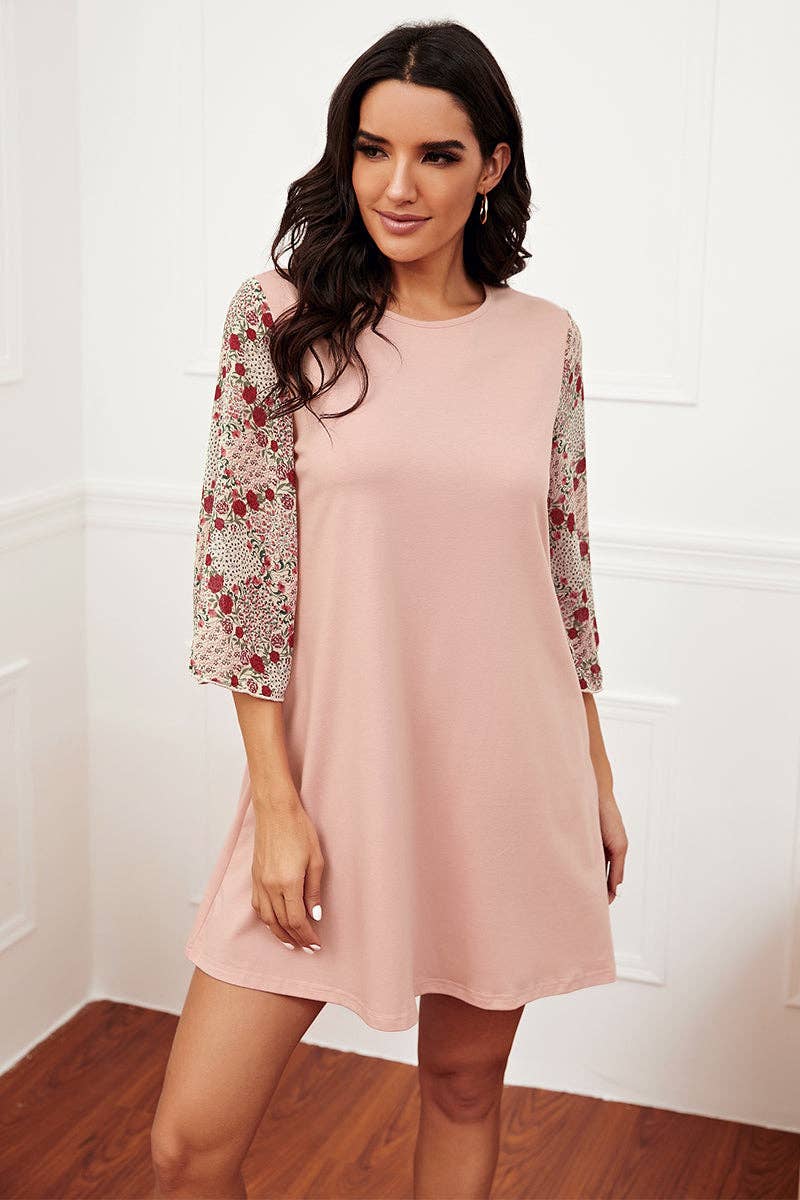 Crew Neck Solid Ruffle Loose Dress - Clearance - MVTFASHION.COM