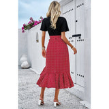 Cross Color Block Lace V Neck Belt Print Dress - MVTFASHION.COM