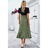 Cross Color Block Lace V Neck Belt Print Dress - MVTFASHION.COM