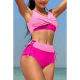 Cross Color Block Two Pieces Sleeveless Swimsuits - MVTFASHION.COM