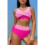 Cross Color Block Two Pieces Sleeveless Swimsuits - MVTFASHION.COM