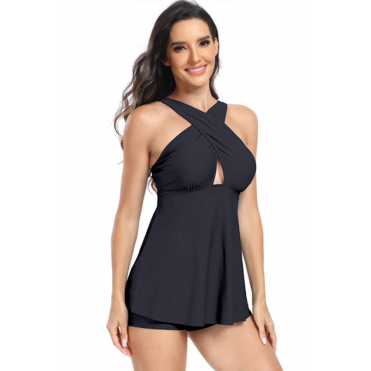 Cross Helter Cut Out Sleeveless Ruffle Swimsuits - MVTFASHION.COM