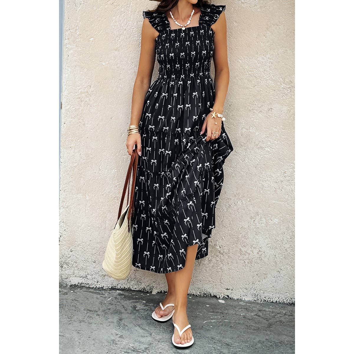 Cross Print Square Neck Sleeveless Pocket Dress - MVTFASHION.COM