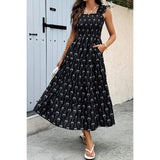 Cross Print Square Neck Sleeveless Pocket Dress - MVTFASHION.COM