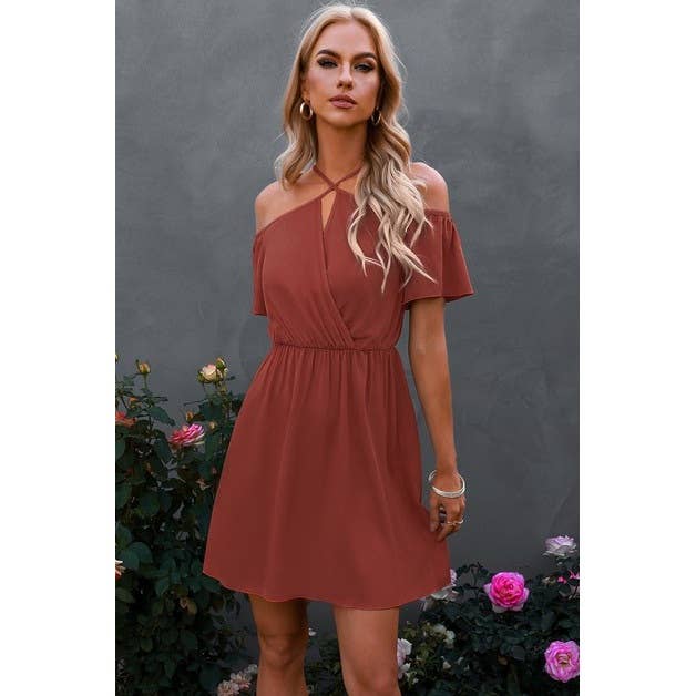 Cross Straps Off Shoulder Dress - MVTFASHION.COM