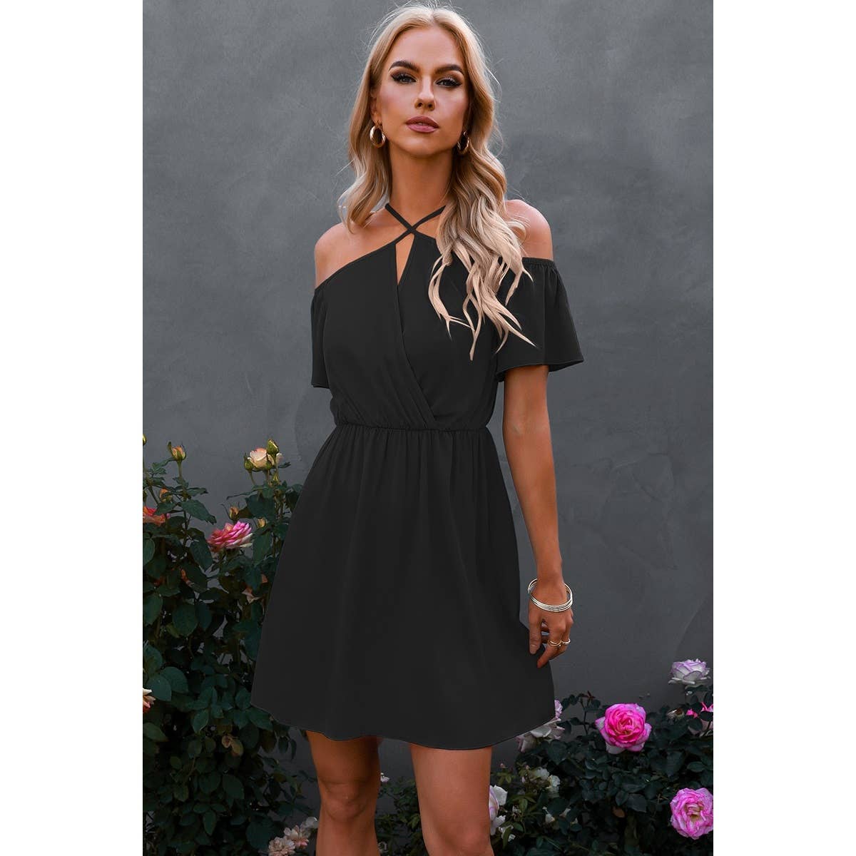 Cross Straps Off Shoulder Dress - MVTFASHION.COM